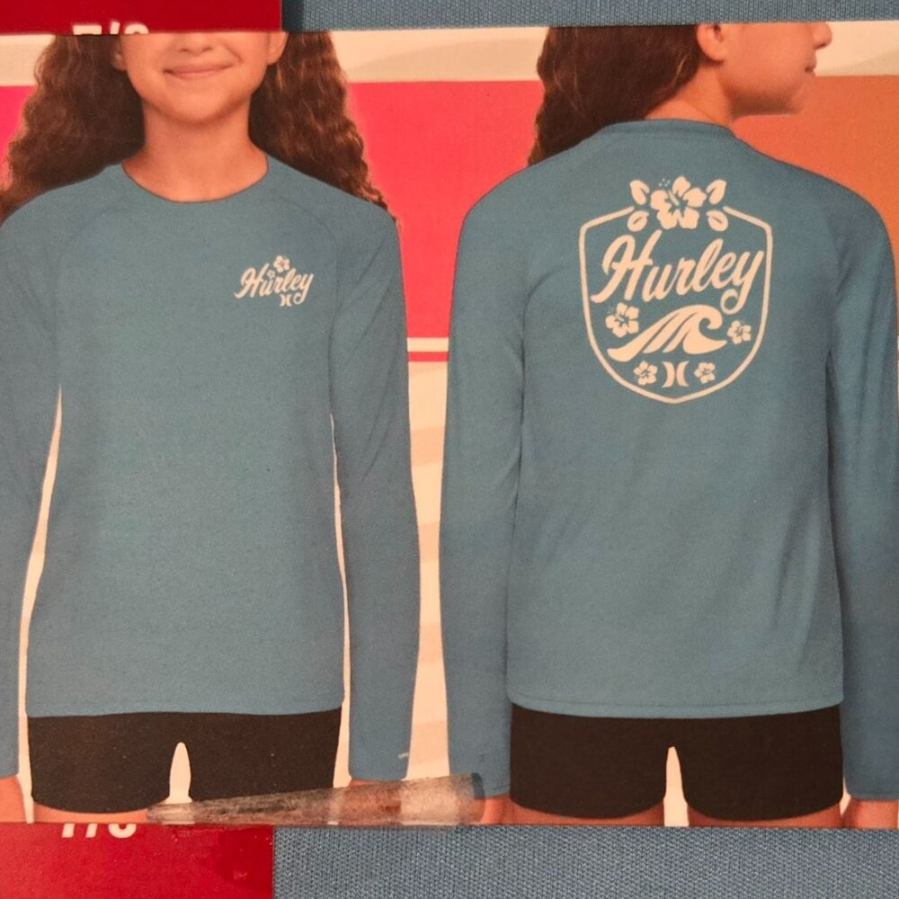 HURLEY GIRLS YOUTH LONG SLEEVE UPF SWIM TOP SIZE 7/8 NEW